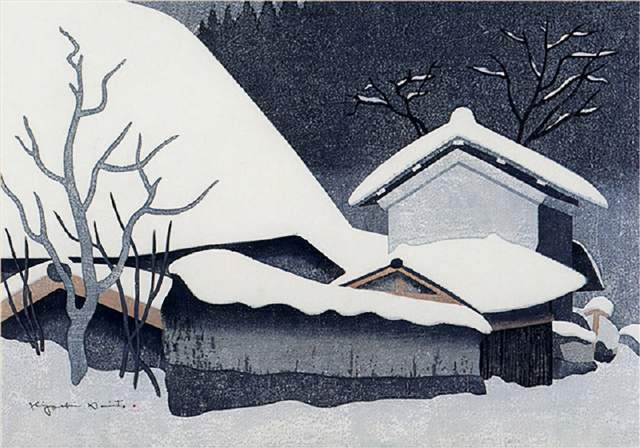 版画!日本近代版画大师斋藤清冬日雪景系列版画作品