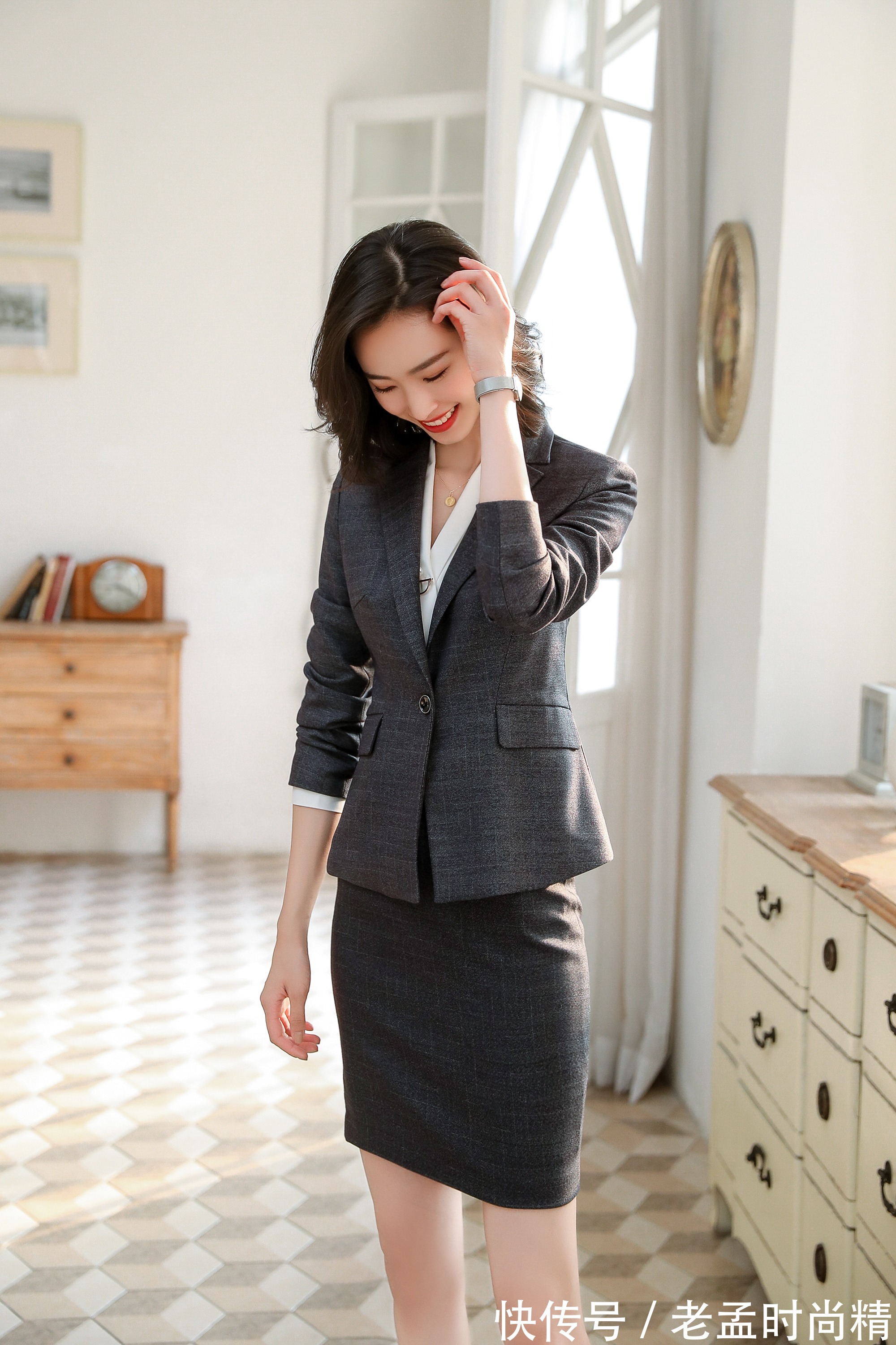 套装 黑色职业装套装长袖马甲套装