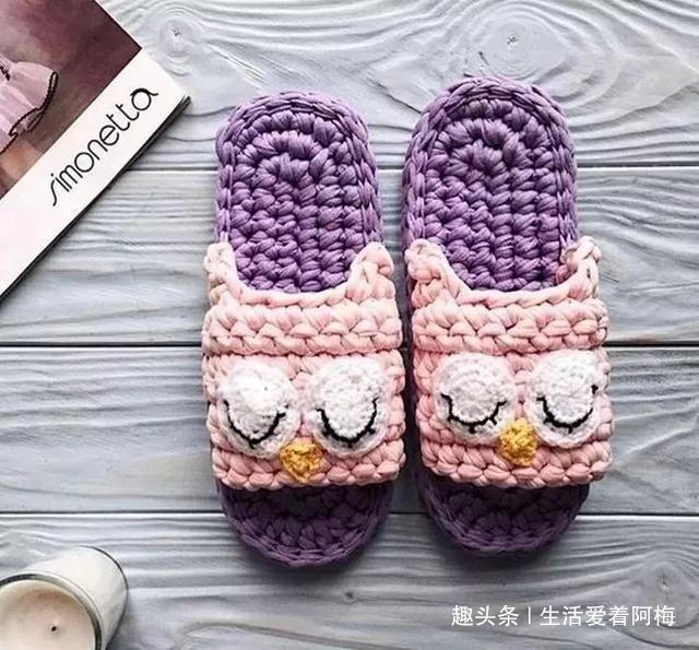 拖鞋&家里有织女,拖鞋不用买,布条钩一双好看又好穿!手工编织附教程