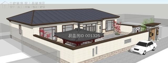 采光|一层新中式别墅，双入户门，房间均能采光，屋檐外挑，简单大气