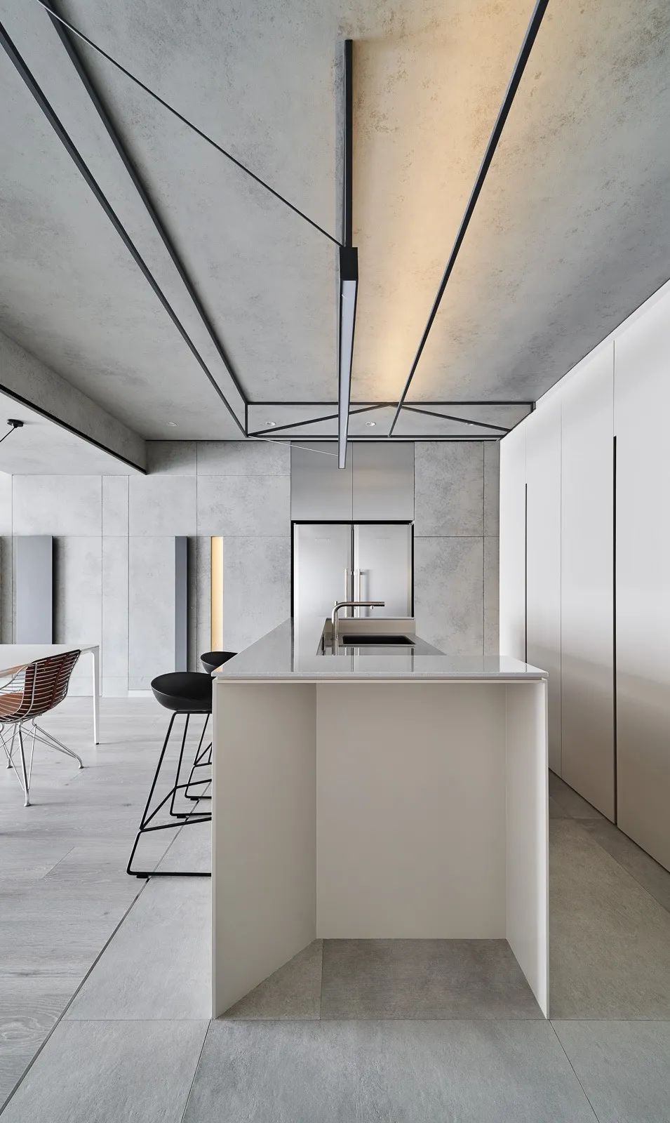 床尾处|100㎡简约工业风,低调安静的水泥灰,装出别样高级的美