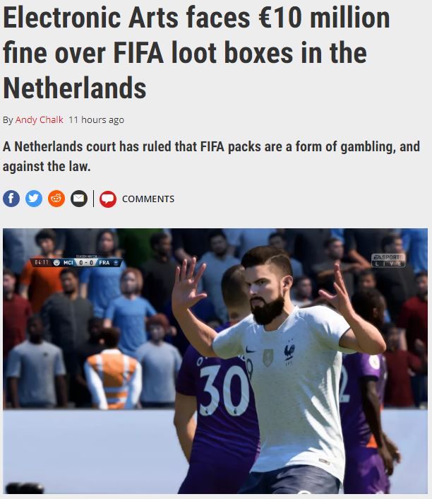 FIFA|因为《FIFA》的战利品开箱 EA面临千万欧元罚款
