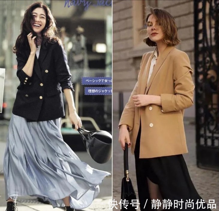 裙装 西装不一定搭裤子!40岁的女人都爱“西装+裙子”,简约优雅