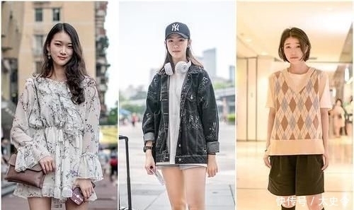 街头时尚个性穿搭,狗狗图案牛仔外套增添可爱,碎花连衣裙显气质