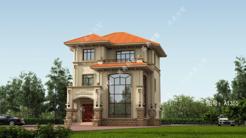 别墅|定制设计的欧式别墅，占地方正，多窗多露台，观景方便。