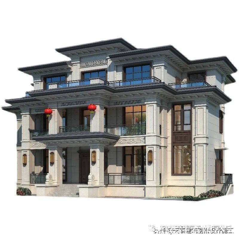 中式风格|四川眉山仁寿三层新中式风格别墅，带堂屋挑空客厅，农村盖房图纸