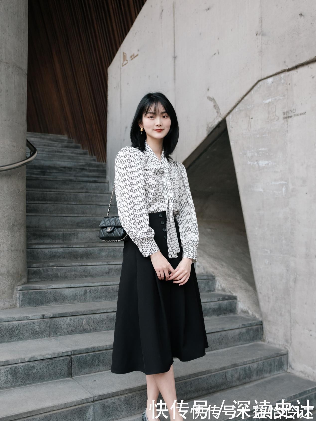 黑色 今春流行“衬衫+黑色半身裙”搭配,减龄时尚优雅,精致显瘦高级