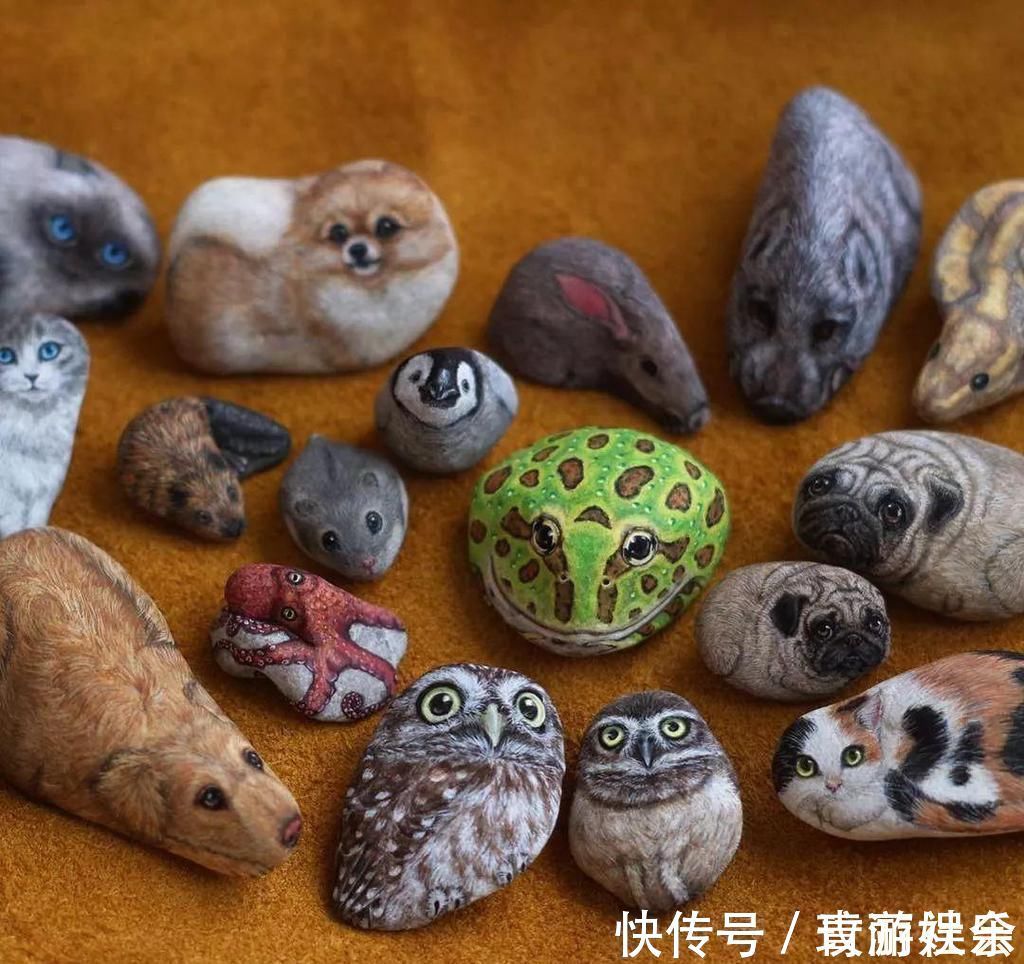 小姐姐$在石头上画画!日本小姐姐笔下的萌宠,惹9万网友围观:也想要一个