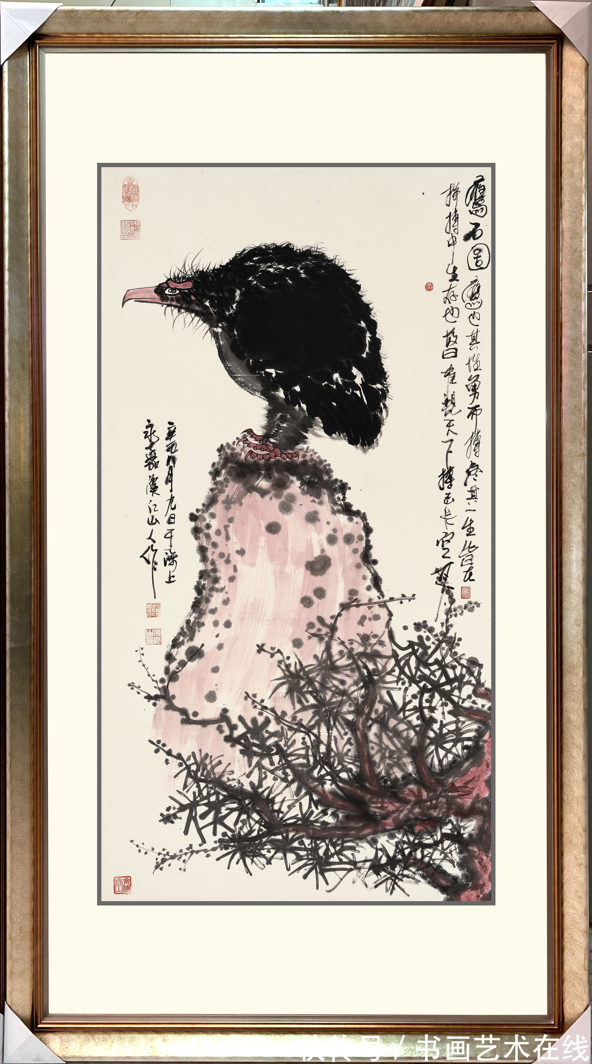 鹰石图!朱祖国为何能在当代画鹰千万家中独领风骚