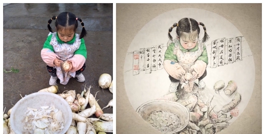 照片&美术生当了妈照样秀,看到她画的女儿,网友:比照片带劲多了