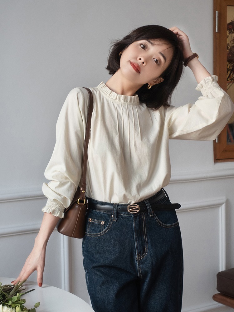 秋冬 秋冬就要穿得复古又时尚,立领压褶棉质衬衣你值得拥有!