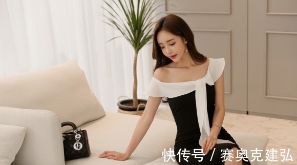 温德米尔|女神孙允珠高清时尚搭配:温德米尔斜肩花结贵族花瓶裙