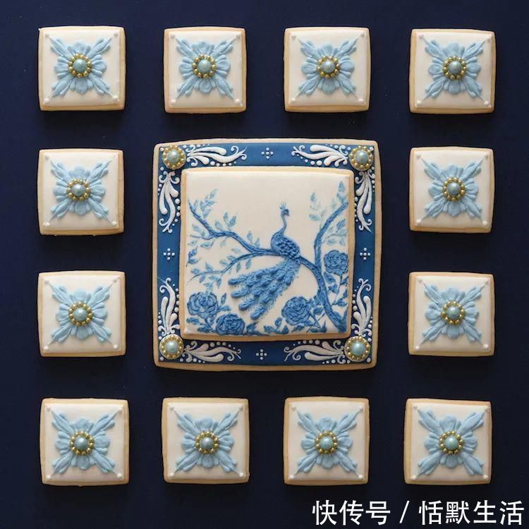 饼干|美到舍不得吃!甜品师手作花砖饼干,救救老夫的少女心!
