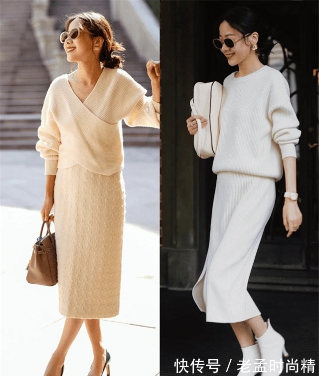 穿搭|“米色毛衣+半裙”,优雅高级又显气质