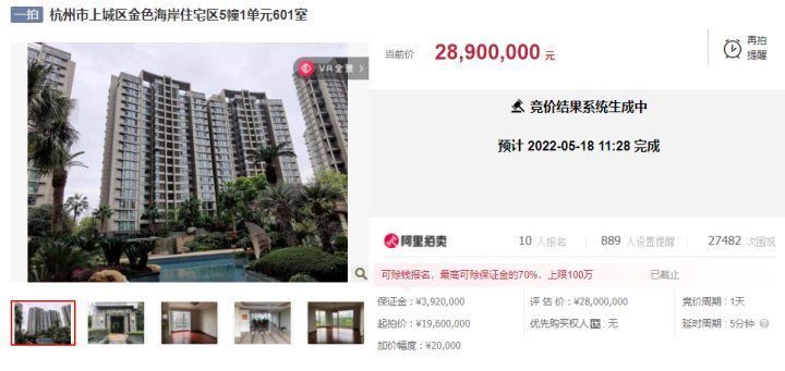 出手者|2890万成交！杭州一套江景豪宅拍卖，比起拍价高出930万