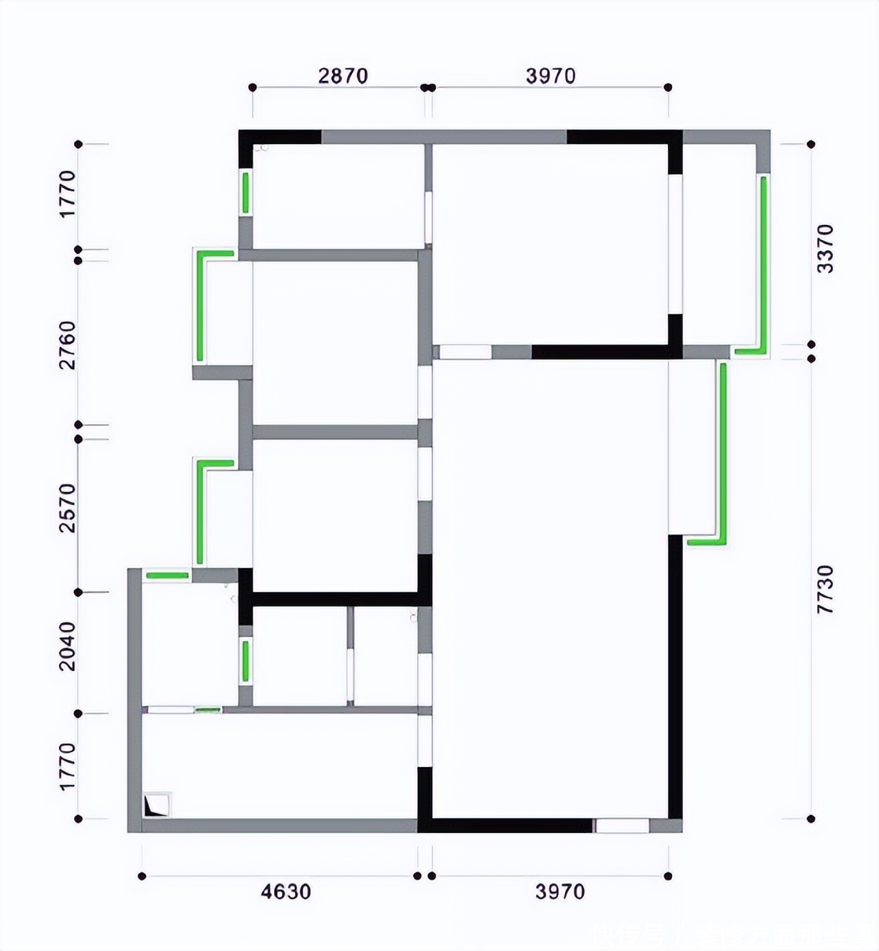 窗帘|129平绿色窗帘与灰色构成强烈的对比,香槟金的搭配有奢华情调