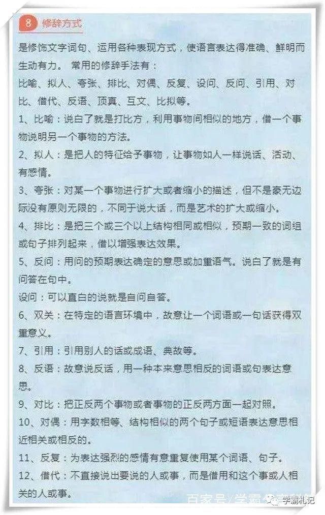 语文老师直言：这份小学基础知识图，孩子吃透，考试6年不用愁！
