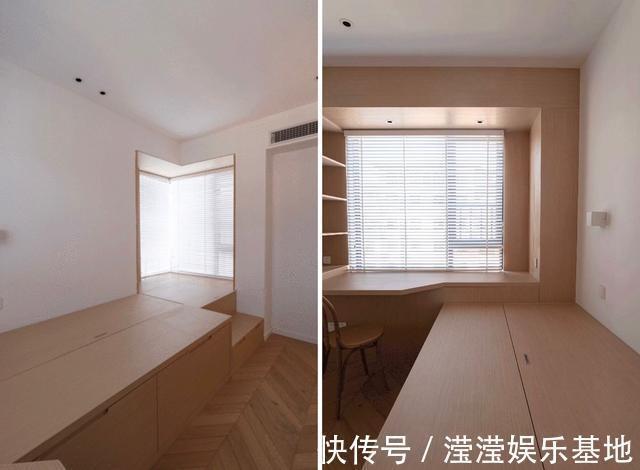 折叠门|100㎡小三房,坚持全屋打满柜子,飘窗这样设计,太实用了