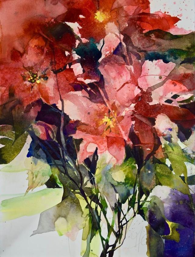 Elke&水彩画家Elke笔下的花花世界浓墨重彩之中隐去了繁花的具象(一)