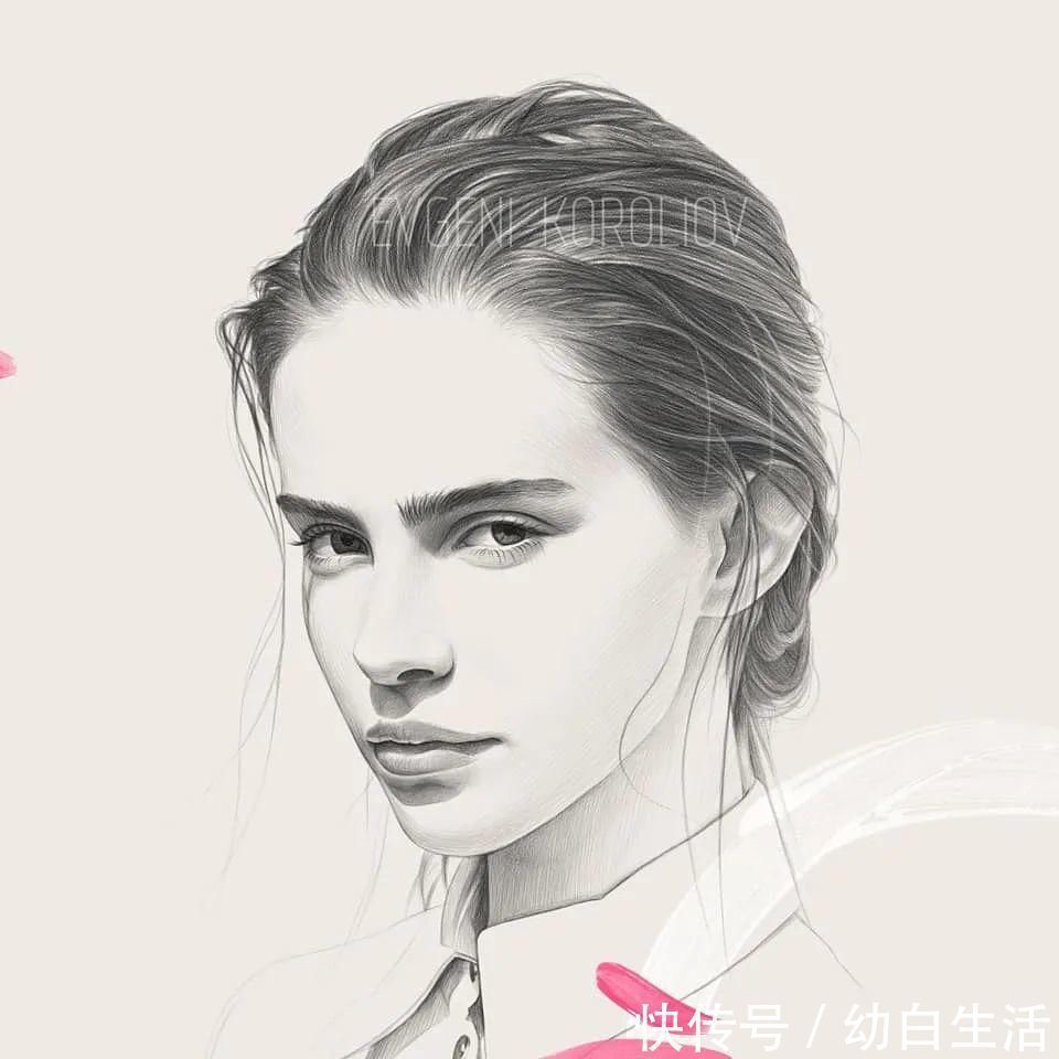 手绘$总被怼素描画得像头盔,瞧她用自动铅笔画,笔笔都是功力,厉害了!