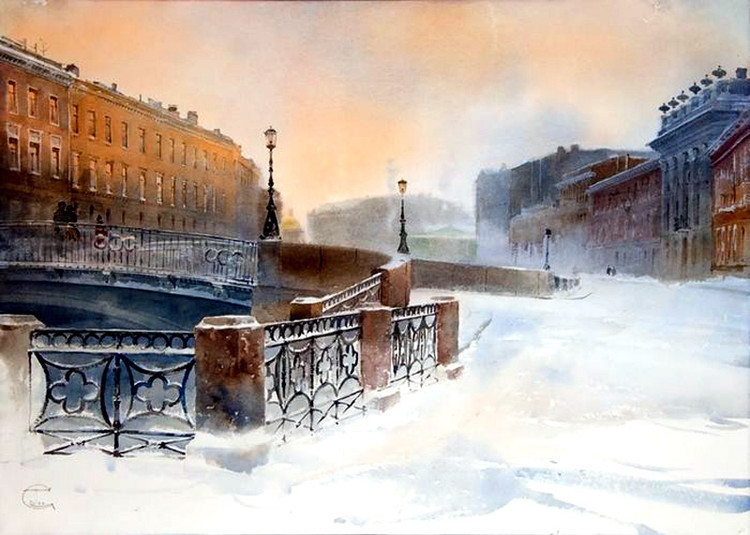 水彩画#美轮美奂!俄罗斯艺术家特梅雷夫的水彩都市景观画