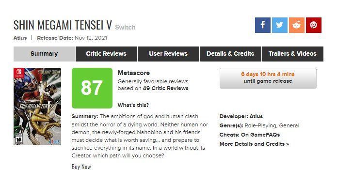 评分|《真女神转生5》媒体评分解禁 IGN8分惹争议