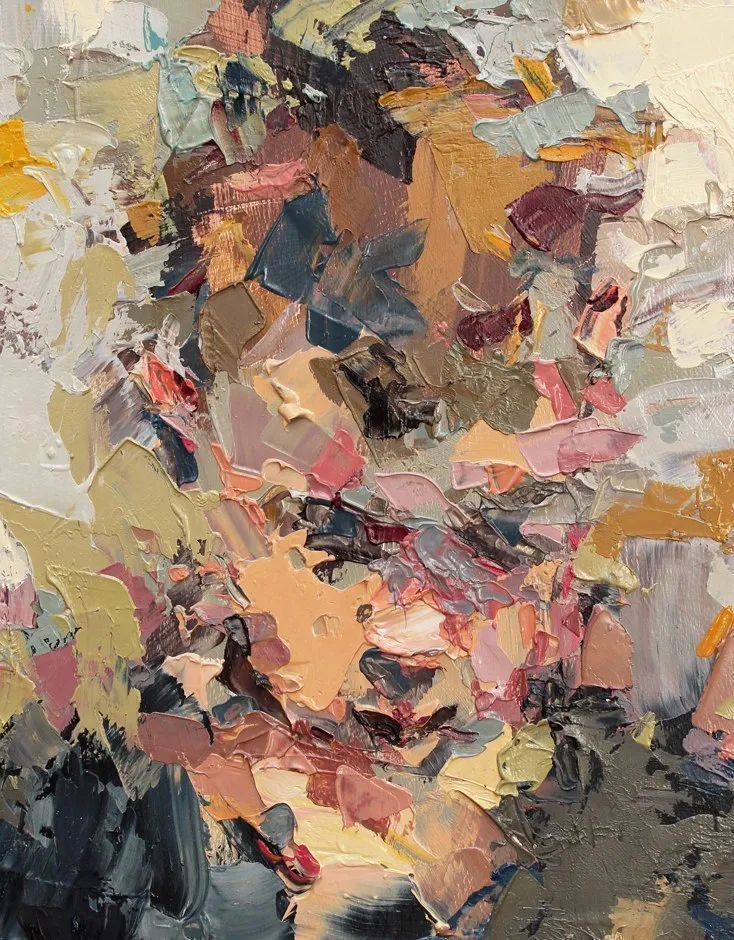 纹理!他将杂碎的色块,厚重的纹理,融于画中的人物