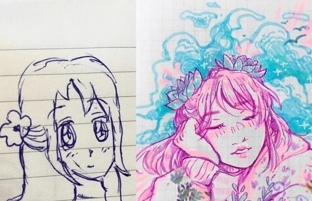 莫欺少年穷#画师发起“十年重绘”,10年前是平平无奇简笔画,10年后惊艳众人