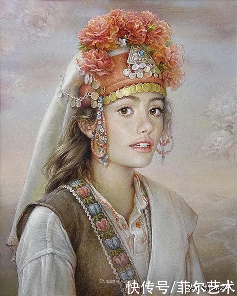 国立|女画家玛丽亚·伊利耶娃画笔下的美丽多彩的女性肖像和精美的花朵