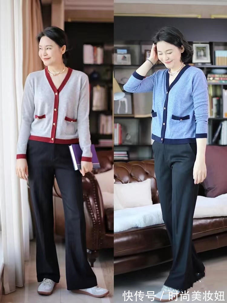 女人 上了50岁的女人,针织衫别再配碎花裙,配长裤更显气质又高级
