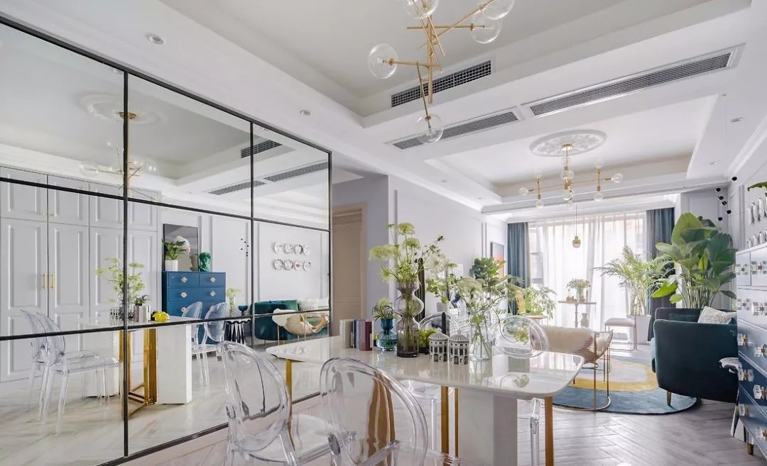 优雅|100㎡轻奢现代欧式风，大胆的色彩搭配，装出别样的优雅格调！