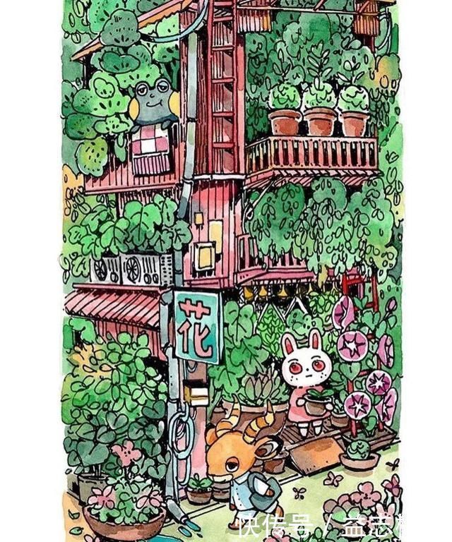 插画$哇马克笔画出水彩般效果,装饰感太强了,简单又漂亮,收藏