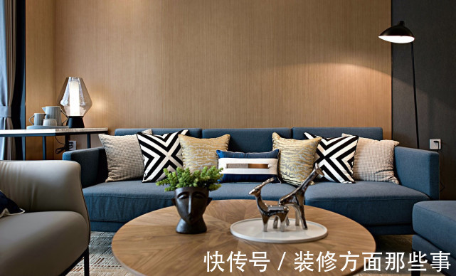 背景墙|98平将木质元素与蓝色融入细节,有质感