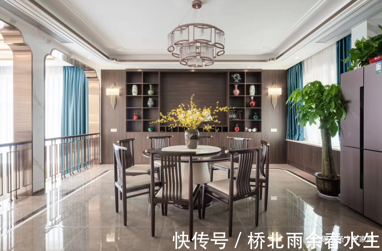 壁挂|新中式风别墅设计,山水背景墙到餐厅的壁挂艺术品,浓郁东方魅力