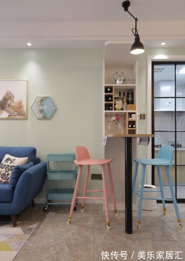 吧台|北欧风新房入住,入户就被迷住了,粉嫩色调超漂亮,温馨又大气