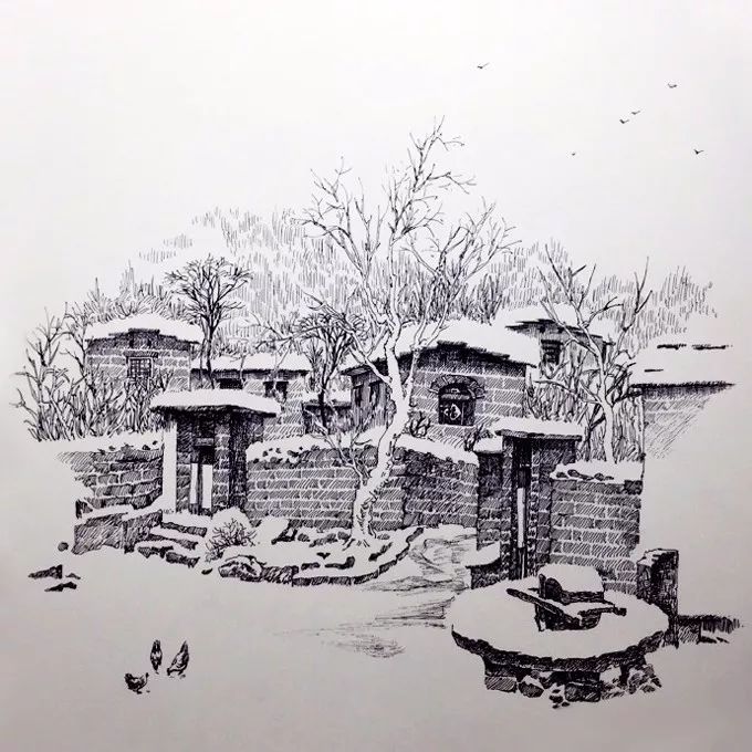 太行山@他用钢笔画出了至美的雪景