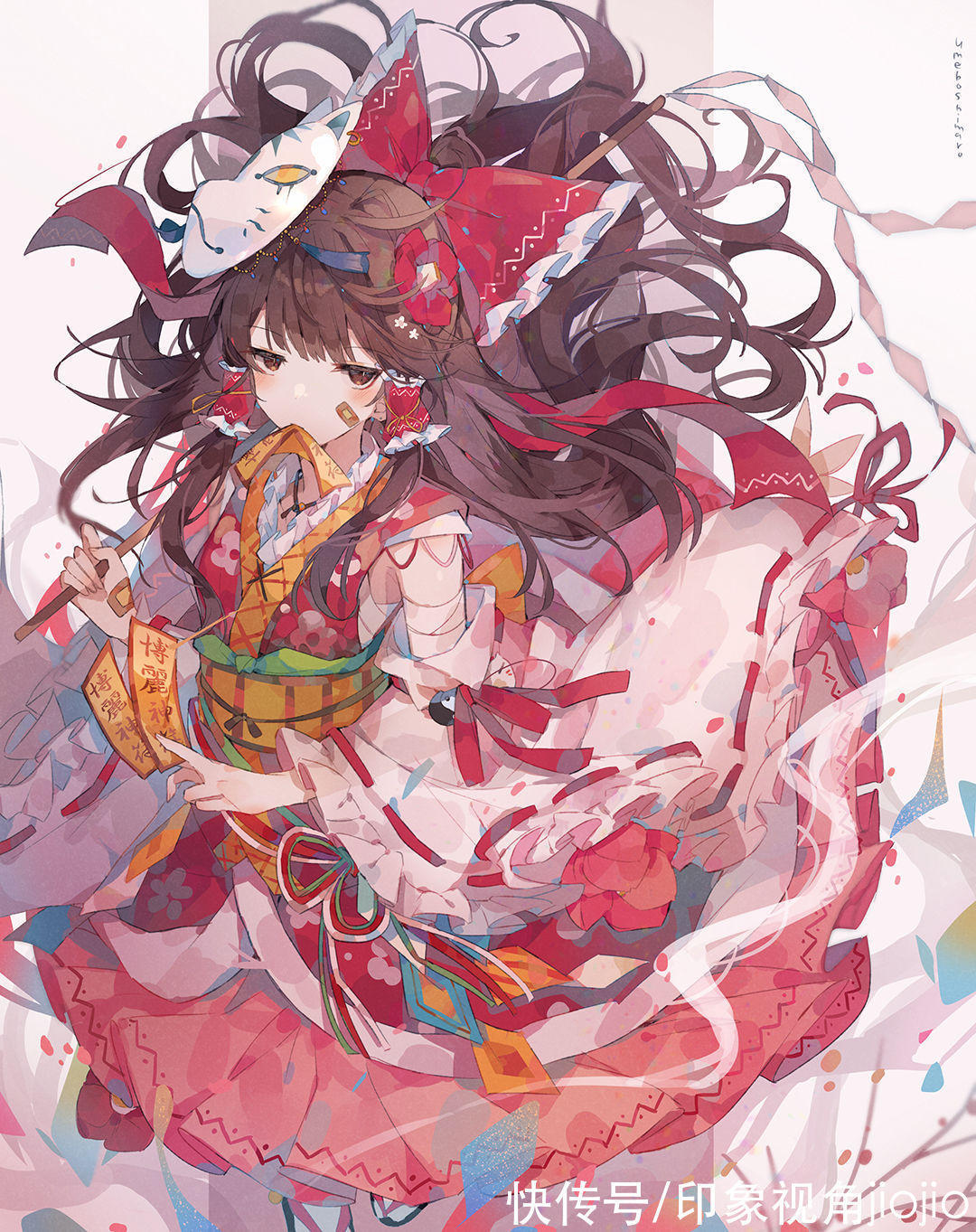 超级可爱@缤纷绚丽的和风少女插画,色彩搭配充满了碰撞感