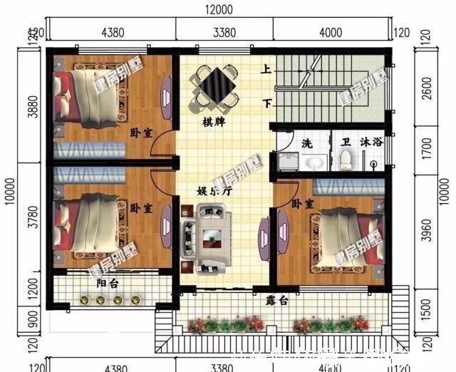 户型|开间12米左右的两层别墅,户型简单施工易,主体造价低!