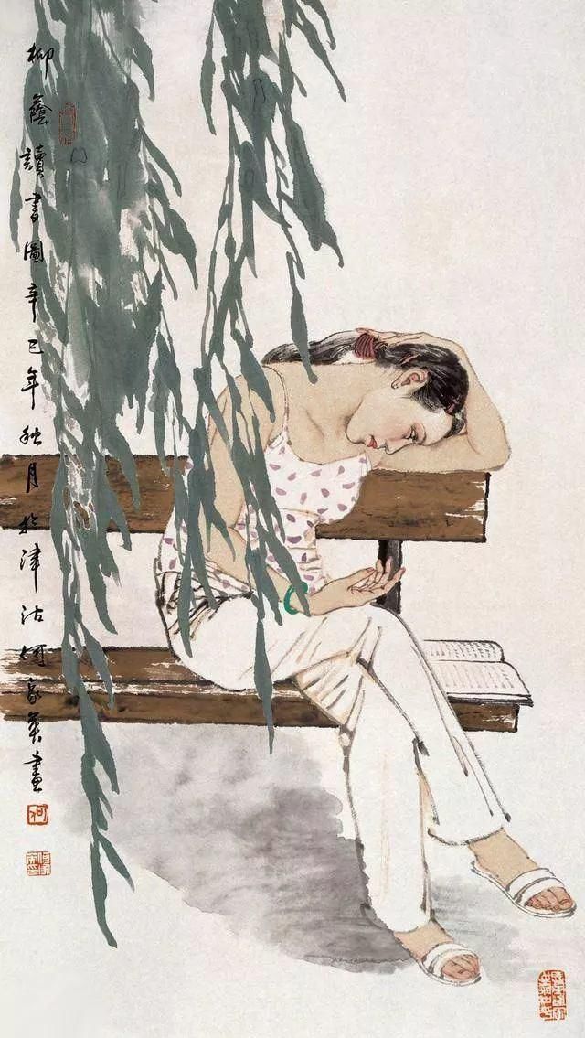 工笔画|国画:何家英画笔下的怜怜女儿态,不同寻常的美感!