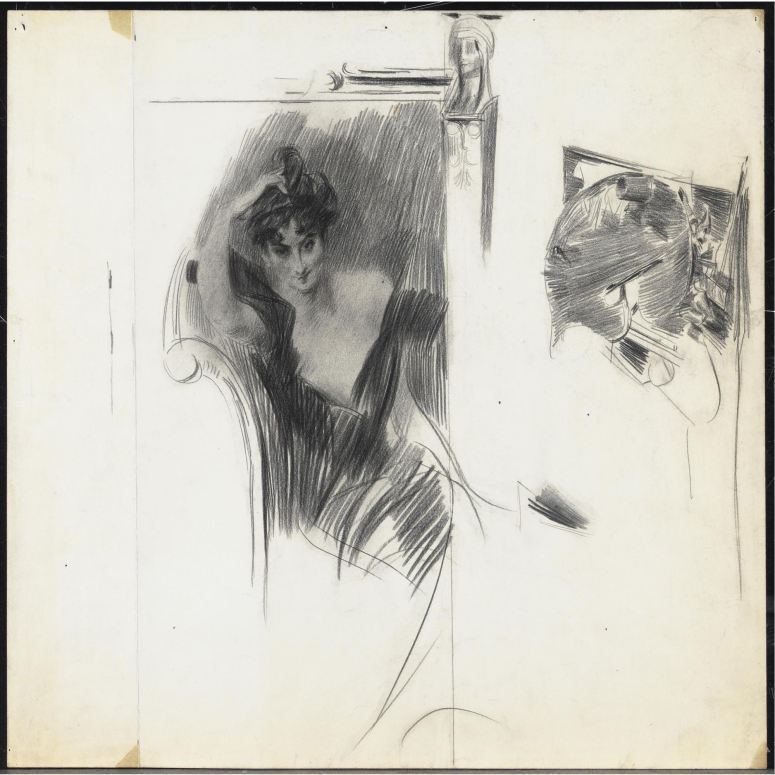 画家@意大利印象派画家乔瓦尼·博尔迪尼(Giovanni Boldini)素描手稿