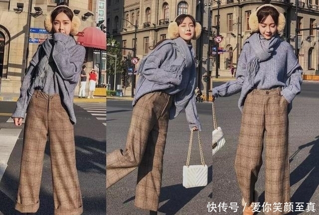 袜子|冬天穿九分阔腿裤,“袜子外露”这样穿,温暖又时髦!