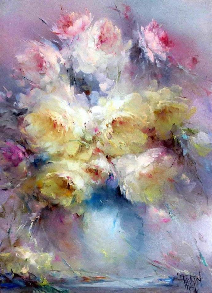 vladimir!俄罗斯画家弗拉基米尔· 巴比奇把花束画得如此之美,妖艳