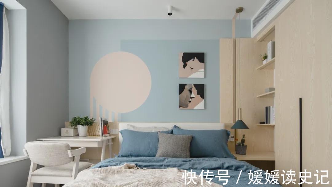 墨菲|80㎡现代简约,餐厅、书房、客卧三合一,高颜值拼色墙时髦有腔调