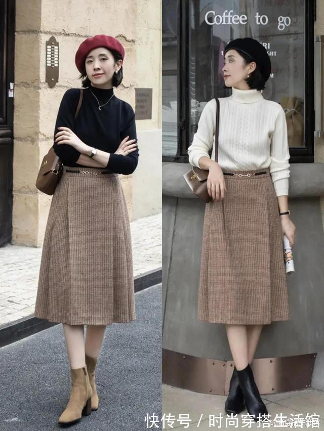 百褶裙|?今年火了一种穿法,叫“毛衣+半裙”,显高又显瘦,小个子也能穿