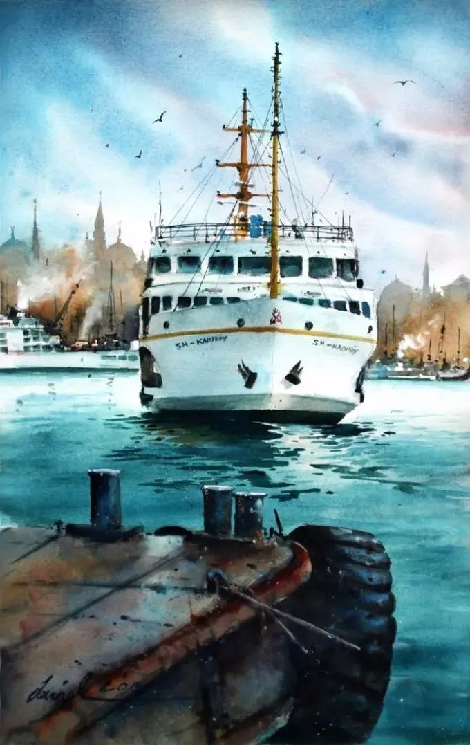 画面!极具美感的蓝绿水彩色调,如此画面,令人爱不舍手