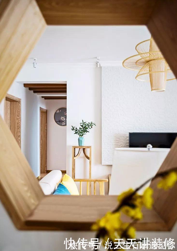 青蓝色|135平四居室,原木中式风格,文化石电视墙,又增添了些野性美