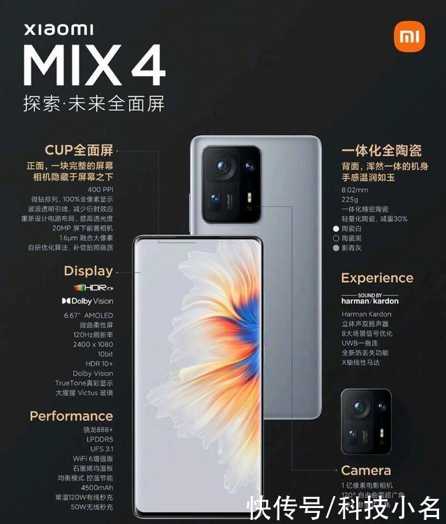 陶瓷|小米MIX4正式发布：骁龙888P+屏下摄像头，售价4999元起