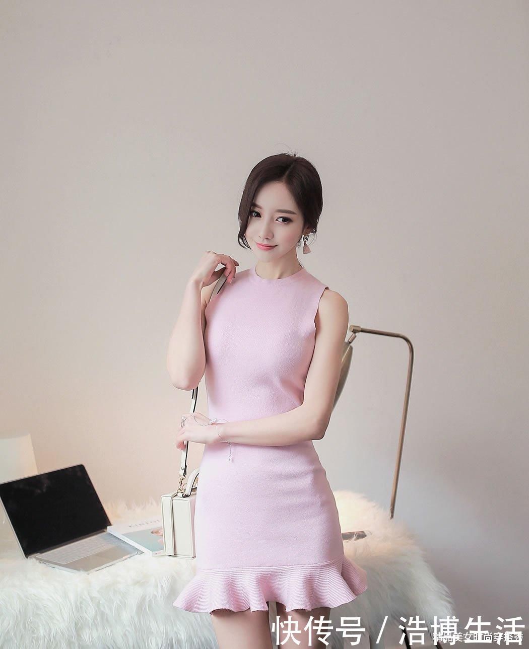 神女们|美女孙允珠:粉底透色细针织职场轻熟套装,绽放女性的魅力