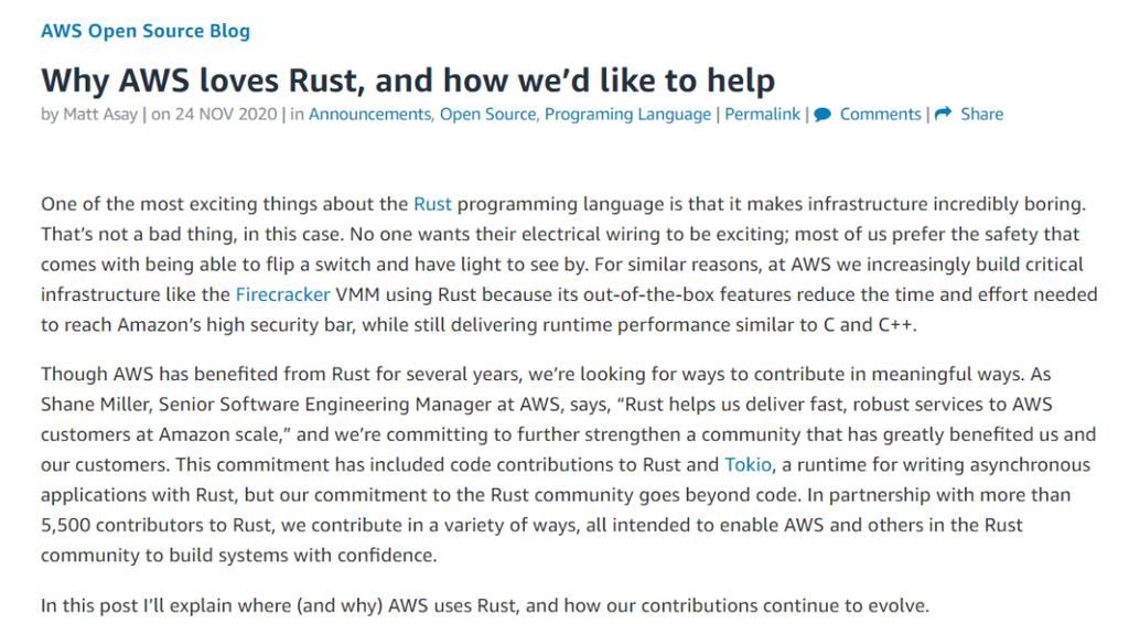 工程师|AWS偏爱Rust，已将Rust编译器团队负责人收入囊中
