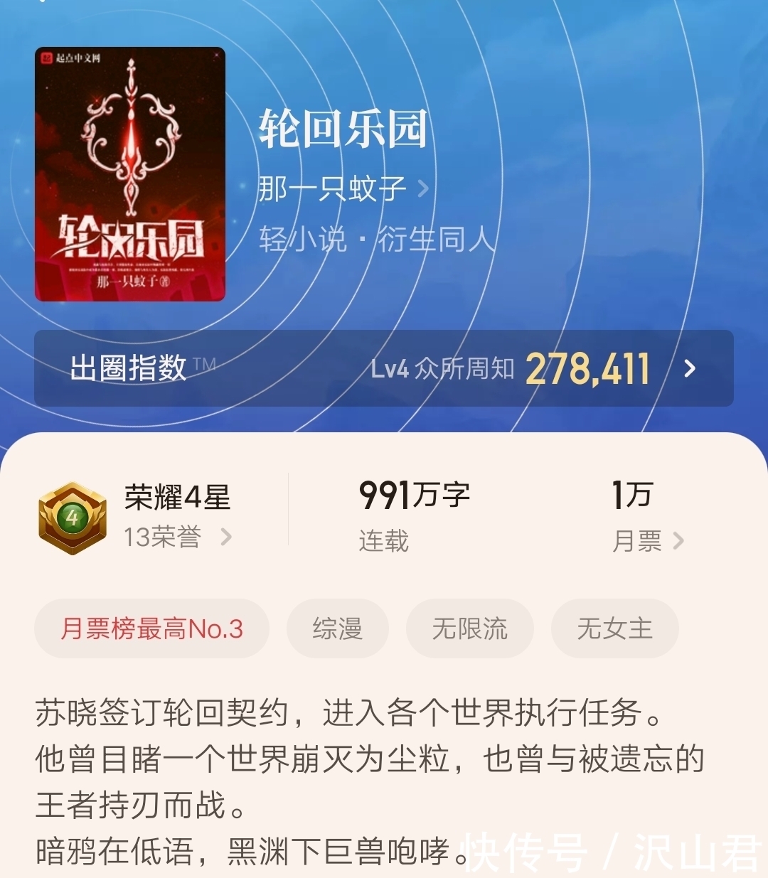 肘子|起点阅读榜最新排名:肘子新书位居第二,轮回乐园位居第九